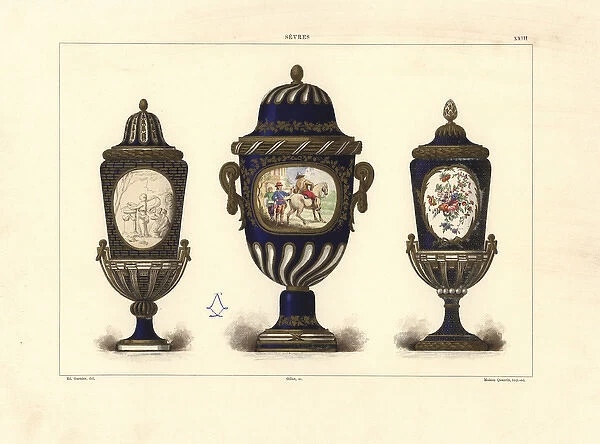 Three Sevres vases with lids