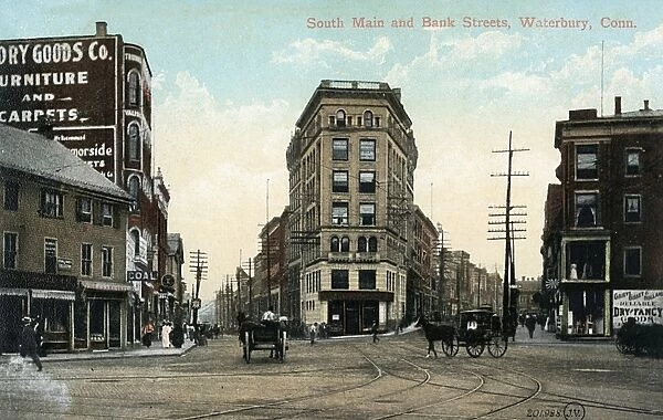 South Main and Bank Streets, Waterbury, Connecticut, USA