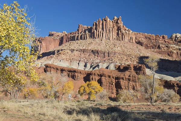 The Castle, an iconic sandstone peak forming part of the Waterpocket Fold, autumn, Fruita