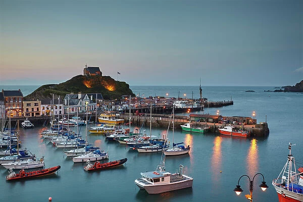 A classic dusk view of a north Devon fishing harbour at Ilfracombe