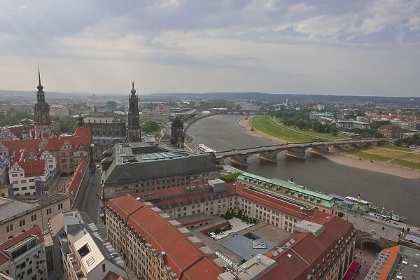View over city and the River Elbe, Dresden, Saxony, Germany, Europe