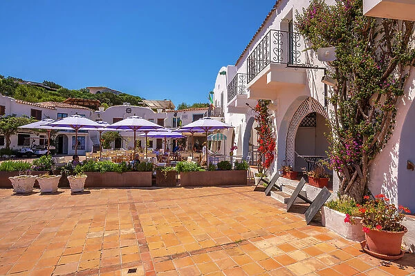 View of restaurant in Piazza Rafael Neville, Porto Rafael, Sardinia, Italy, Mediterranean, Europe