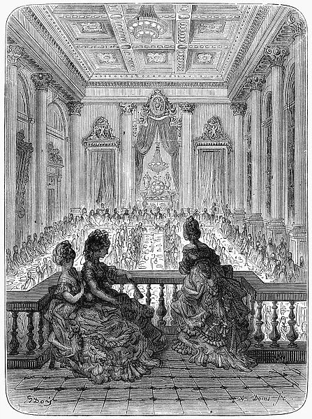 DORE: LONDON, 1872. The Goldsmiths at Dinner. Wood engraving after Gustave Dore from London