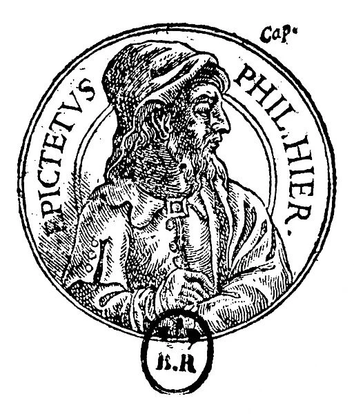 EPICTETUS (born 50 A. D. ). Greek Stoic philosopher. Woodcut, 16th century