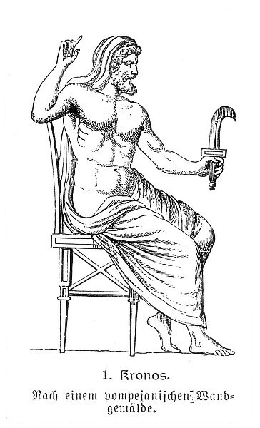GREEK MYTHOLOGY: CRONUS. Line engraving, German, 19th century, after a Pompeiian fresco