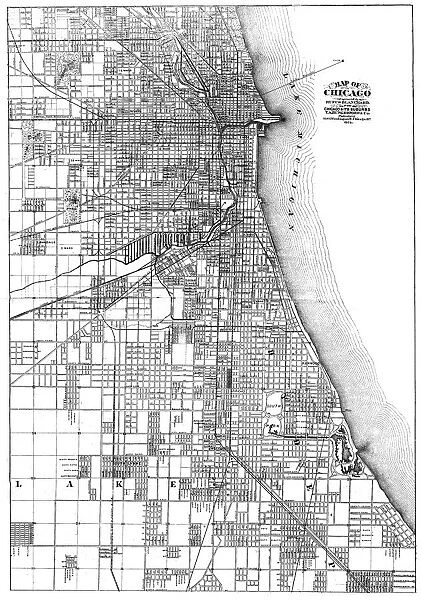 MAP: CHICAGO, 1874. Map of Chicago, Illinois, and its suburbs. Line engraving, 1874, by Rufus Blanchard