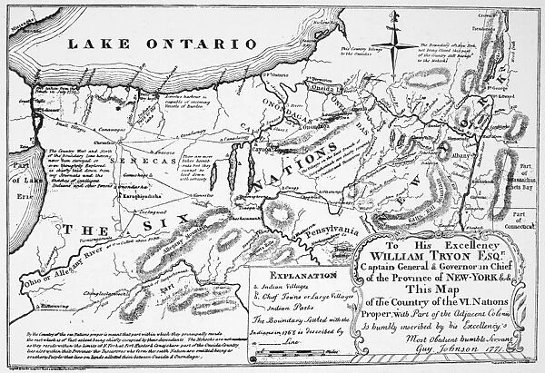SIX NATIONS: MAP, 1771. Map of the country of the Six Nations, created by Guy Johnson for the Province of New York, 1771