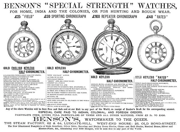 POCKET WATCHES, 1884. Advertisement, English, 1884