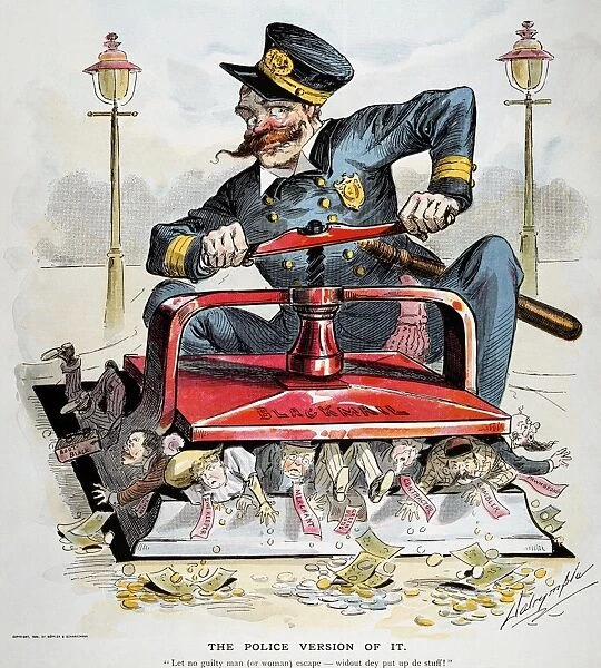 POLICE CORRUPTION CARTOON. The Police Version of It. American cartoon, 1894, by Louis Dalrymple on police corruption