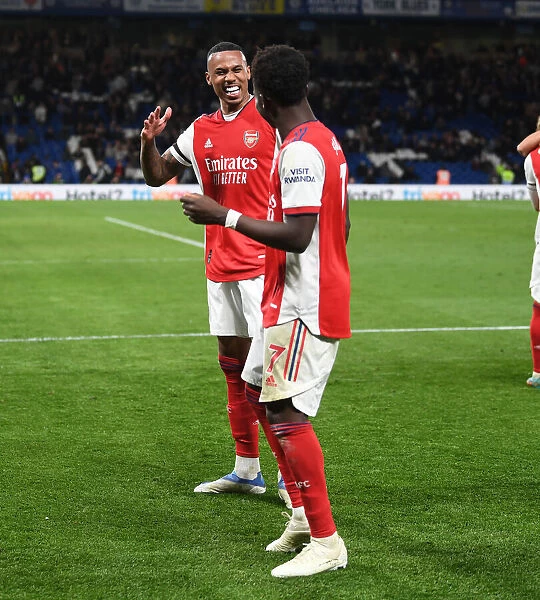 Arsenal's Four-Goal Blitz: Saka and Gabriel's Triumphant Celebration vs. Chelsea (April 2022)