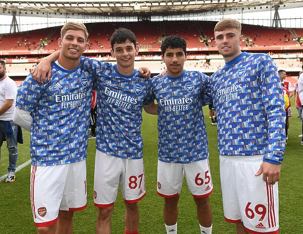 Arsenal's Young Stars: Emile Smith Rowe, Charlie Patino, Salah-Eddine Oulad Mhand and Zak Swanson Celebrate Victory Over Everton (Arsenal v Everton 2021-22)