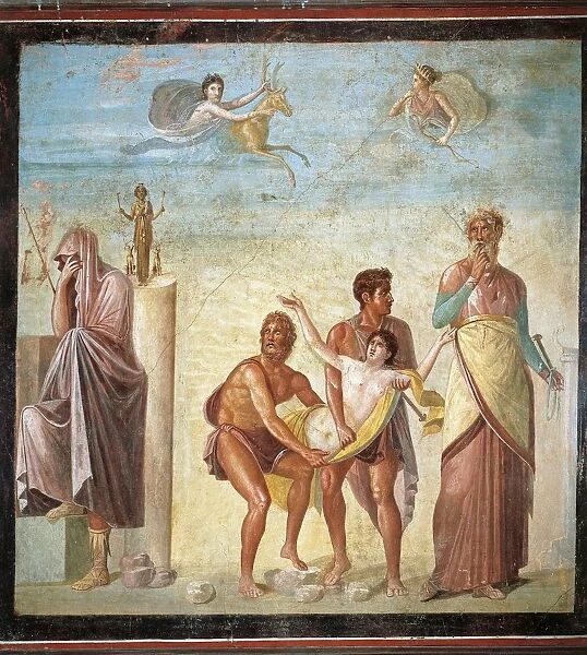 Fresco depicting sacrifice of Iphigenia from House of Tragic Poet at Pompeii, Italy