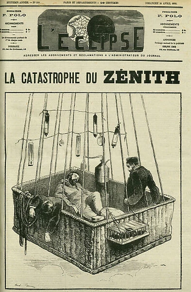 Air balloon accident, the Zenith, April 15, 1875, after a climb at 8500m altitude