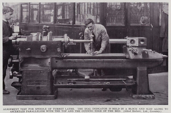 Alignment test for spindle of turret lathe (b  /  w photo)