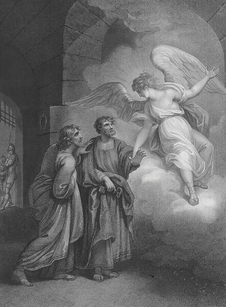 The Angel freeing the Apostles, Acts 5, Verse 17-42 (engraving)