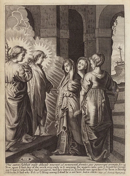 Angels declaring that Jesus Christ is risen from the dead (engraving)