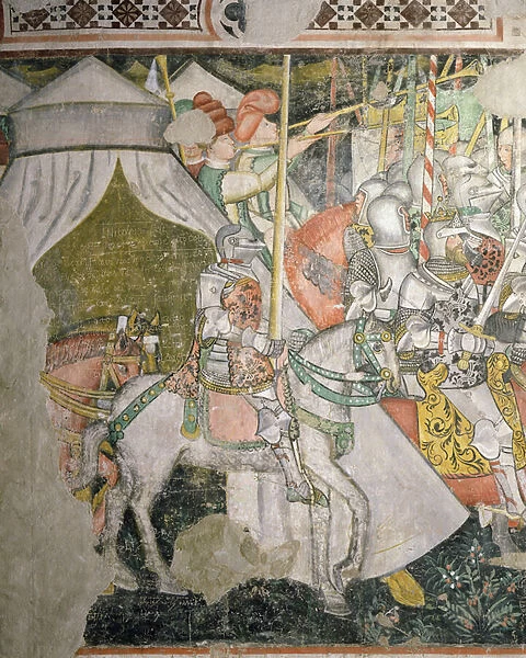 Army on horseback, detail of a battle scene (fresco)