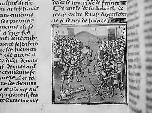 The Battle of Crecy in 1346 from Froissarts Chronicles (vellum)