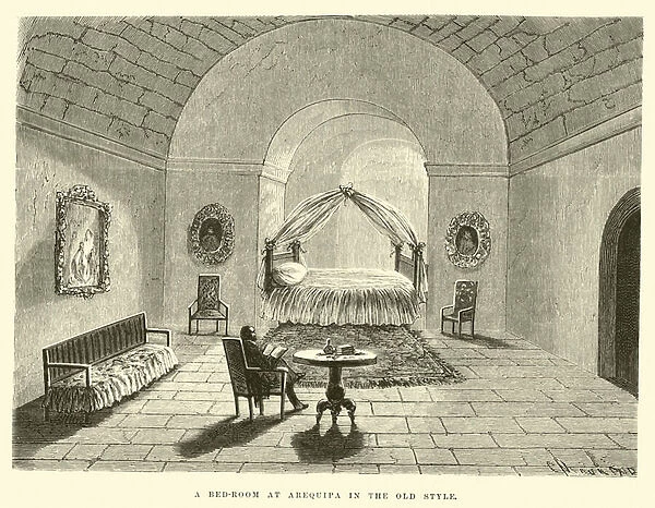 A bed-room at Arequipa in the old style (engraving)