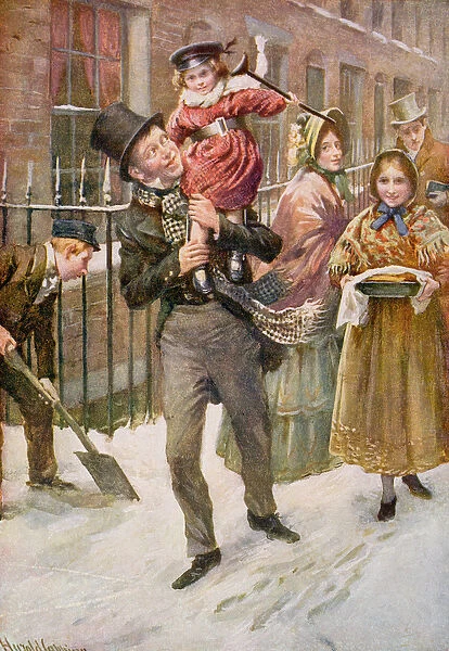 Bob Cratchit and Tiny Tim, illustration for Character Sketches from Dickens