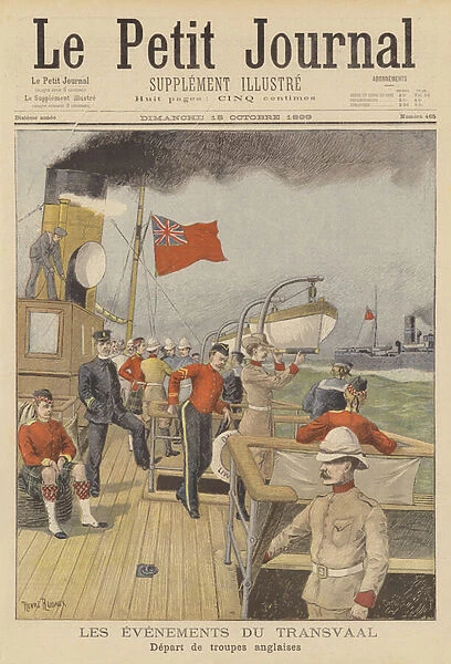 British troops boarding ships for South Africa (colour litho)