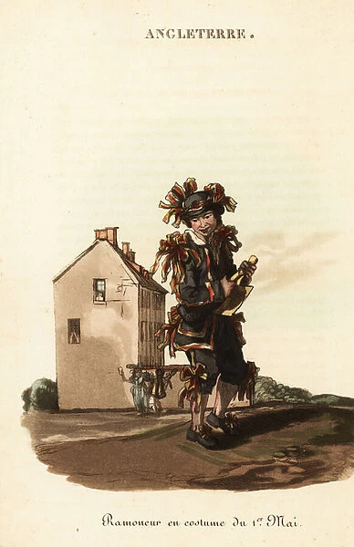 Chimney sweeps boy in May Day dress, 1800s. 1821 (engraving)