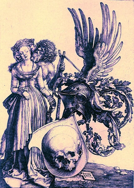 The Coat of Arms of Death, 1503, from reproduction in Albrecht Duerer Kupferstiche, published 1920 (digitaly enhanced image)