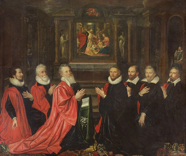 The Corps de Ville praying before an altarpiece of the Nativity, 1614 (oil on canvas)