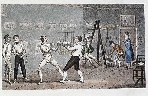 At Cribb, the champion of England, 1823 (gym with boxers, fencers)