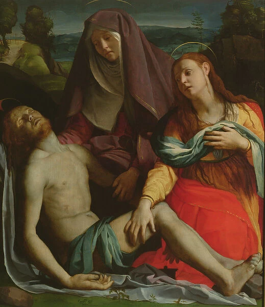 Dead Christ between the Virgin and Mary Magdalene (oil on panel)
