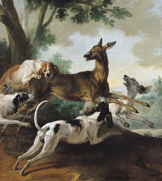 A Deer Chased by Dogs, 1725 (oil on canvas)