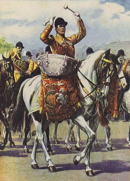 The drumhorse, Household Cavalry (colour litho)