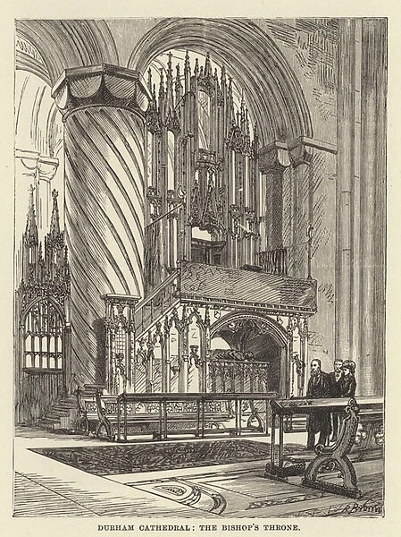 Durham Cathedral, the bishops throne (engraving)