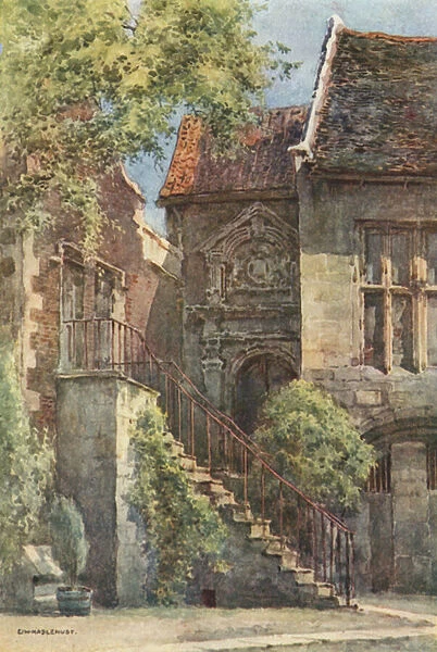 Entrance to the Banqueting Hall, Kings Manor (colour litho)