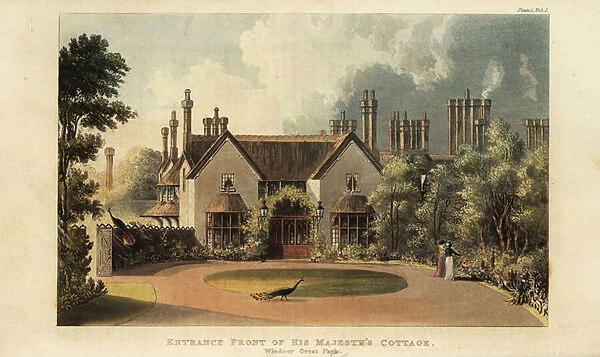 Front entrance to his majestys cottage, Windsor Great Park, 1823 (engraving)