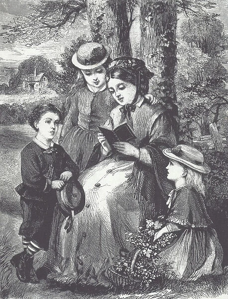 Governess reading to children (engraving)