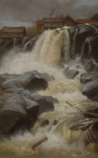 Haug falls, Modum, 1883 (pastel on paper)