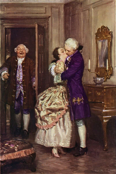'He then caught her in his arms and kissed her'(colour litho)