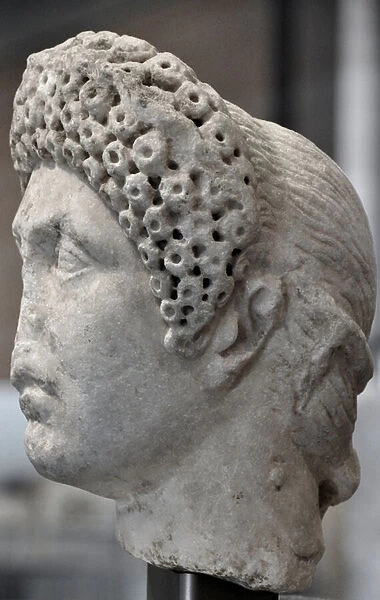 Head of a woman wearing a honeycomb hairstyle, late 1st century (marble)