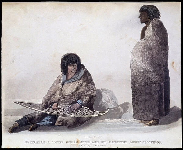 Indian Guide holding a racket - in 'Narrative of a journey to the shores of the Polar sea in the years 1819-1821', by John Franklin, ed. London, 1823, printed for John Murray