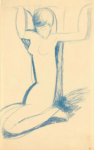 Kneeling Blue Caryatid (Anna Akhmatova, 1889-1966) - Dessin de Amedeo Modigliani