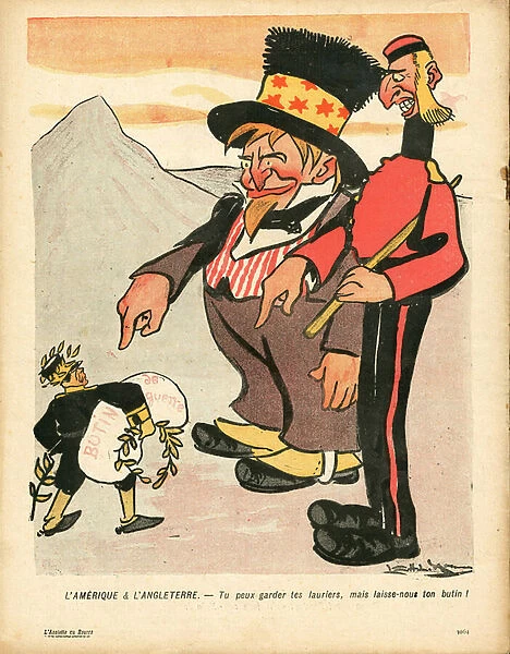 L Assiette au Beurre, number 183, Satirique en couleurs, 1904_10_8: America, England Great Britain - Bull John, Uncle Sam (lithograph)