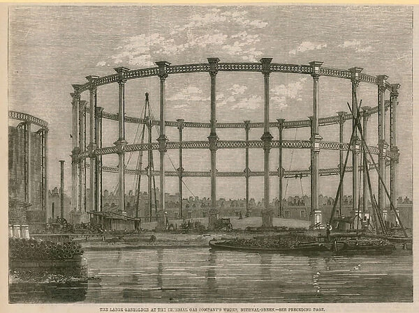 The large gasholder at the Imperial Gas Companys works, Bethnal Green, London (engraving)