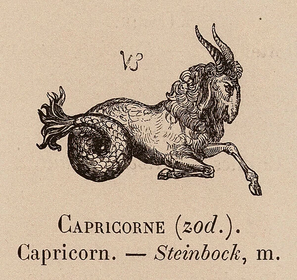 Le Vocabulaire Illustre: Capricorne (zod); Capricorn; Steinbock (engraving)
