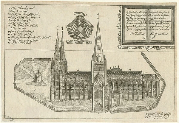 Lichfield Cathedral - South View: copper-plate engraving, nd [17th cent] (print)
