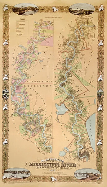 Map depicting plantations on the Mississippi River from Natchez to New Orleans