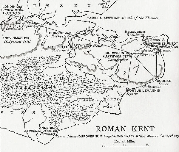 Map of Roman Kent, England, from A Short History of the English People by J