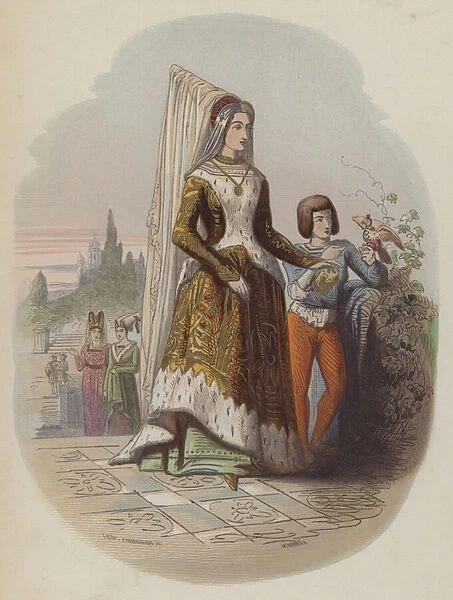 Mary of Burgundy, first wife of the future Holy Roman Emperor Maximilian I (coloured engraving)