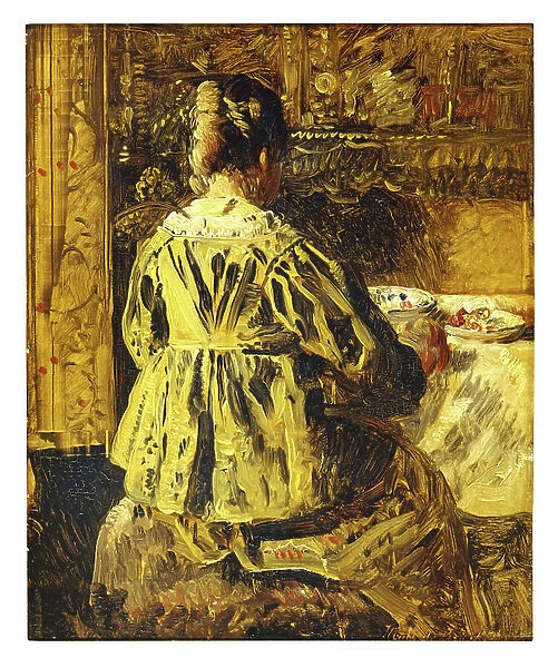 The Meal or Woman seen from the Back (oil on canvas)