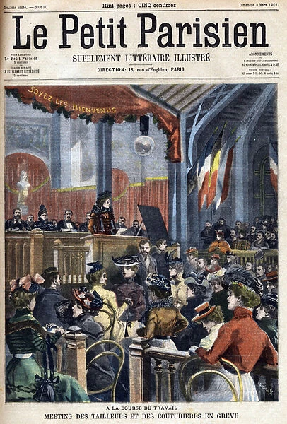 Meeting of tailors and tailors on strike at the Labour Exchange. Engraving in 'Le Petit Parisien'on 3  /  03  /  1901